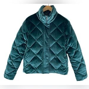 Jason Wu Emerald Green Velvet Quilted Puffer Jacket Womens Sz M Heavyweight Zip